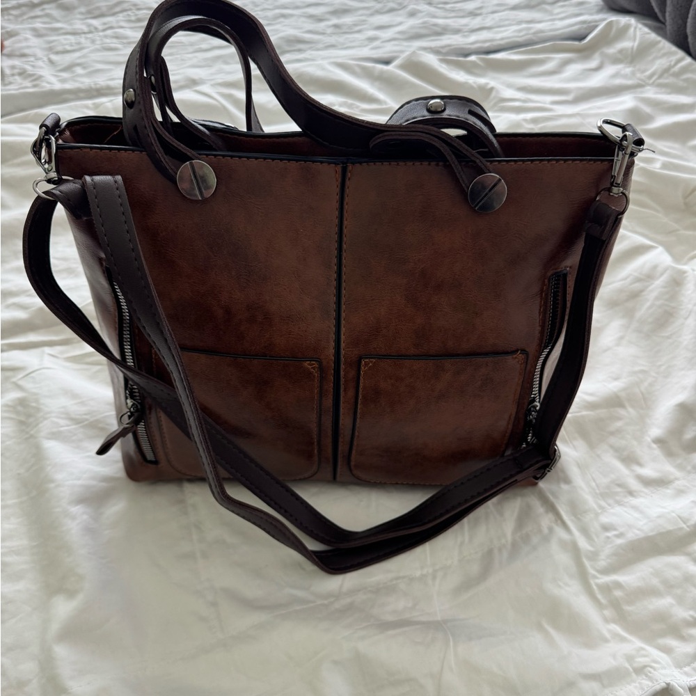Elegant New Brown Faux Leather Bag